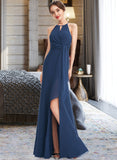 Shayna A-Line Halter Floor-Length Bridesmaid Dress With Ruffle Split Front STKP0013048