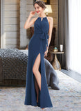 Shayna A-Line Halter Floor-Length Bridesmaid Dress With Ruffle Split Front STKP0013048