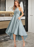 Millie A-Line Scoop Neck Asymmetrical Satin Bridesmaid Dress With Pockets STKP0013050