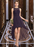 Marisa A-Line Scoop Neck Asymmetrical Chiffon Lace Bridesmaid Dress STKP0013052