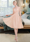 Alyvia A-line V-Neck Knee-Length Chiffon Bridesmaid Dress With Ruffle STKP0013053