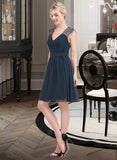 Kenna A-Line V-neck Knee-Length Chiffon Lace Bridesmaid Dress STKP0013054