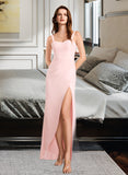 Cara Sheath/Column V-neck Floor-Length Bridesmaid Dress With Split Front STKP0013055