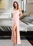 Cara Sheath/Column V-neck Floor-Length Bridesmaid Dress With Split Front STKP0013055