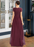 Luna A-Line V-neck Floor-Length Bridesmaid Dress With Lace STKP0013056