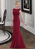 Charity Sheath/Column Scoop Neck Floor-Length Chiffon Lace Bridesmaid Dress With Cascading Ruffles STKP0013057