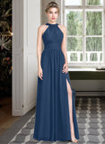 Skylar A-Line Scoop Neck Floor-Length Chiffon Bridesmaid Dress With Ruffle Bow(s) Split Front STKP0013058