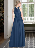 Skylar A-Line Scoop Neck Floor-Length Chiffon Bridesmaid Dress With Ruffle Bow(s) Split Front STKP0013058