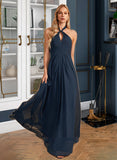 Eleanor A-Line Halter Floor-Length Bridesmaid Dress With Ruffle STKP0013059