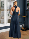 Eleanor A-Line Halter Floor-Length Bridesmaid Dress With Ruffle STKP0013059