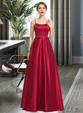 Giada A-Line Square Neckline Floor-Length Satin Bridesmaid Dress STKP0013060