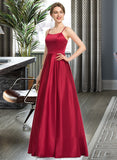 Giada A-Line Square Neckline Floor-Length Satin Bridesmaid Dress STKP0013060