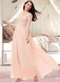 Jaqueline A-line V-Neck Floor-Length Chiffon Lace Bridesmaid Dress STKP0013062