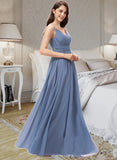 Cheryl A-line V-Neck Floor-Length Chiffon Bridesmaid Dress STKP0013063