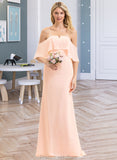 Beatrice Trumpet/Mermaid Off the Shoulder Sweep Train Chiffon Bridesmaid Dress STKP0013064