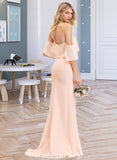 Beatrice Trumpet/Mermaid Off the Shoulder Sweep Train Chiffon Bridesmaid Dress STKP0013064