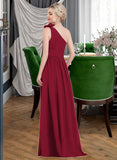 Yazmin A-Line One-Shoulder Floor-Length Chiffon Bridesmaid Dress With Ruffle Flower(s) STKP0013069