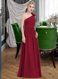 Yazmin A-Line One-Shoulder Floor-Length Chiffon Bridesmaid Dress With Ruffle Flower(s) STKP0013069