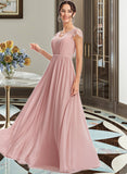 Linda A-Line V-neck Floor-Length Bridesmaid Dress With Lace STKP0013071