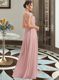 Linda A-Line V-neck Floor-Length Bridesmaid Dress With Lace STKP0013071