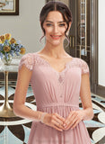 Linda A-Line V-neck Floor-Length Bridesmaid Dress With Lace STKP0013071