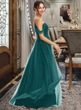 Tabitha A-Line V-neck Floor-Length Bridesmaid Dress With Ruffle STKP0013072