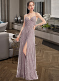 Macey A-Line V-neck Floor-Length Bridesmaid Dress With Split Front STKP0013075