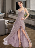 Macey A-Line V-neck Floor-Length Bridesmaid Dress With Split Front STKP0013075