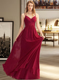 Princess A-LineV-neckFloor-LengthChiffonBridesmaidDressWithRuffle#251386 STKP0013076