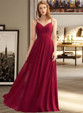 Princess A-LineV-neckFloor-LengthChiffonBridesmaidDressWithRuffle#251386 STKP0013076