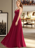 Princess A-LineV-neckFloor-LengthChiffonBridesmaidDressWithRuffle#251386 STKP0013076