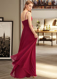 Princess A-LineV-neckFloor-LengthChiffonBridesmaidDressWithRuffle#251386 STKP0013076