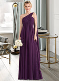 Tori A-line One Shoulder Floor-Length Chiffon Bridesmaid Dress With Ruffle STKP0013078