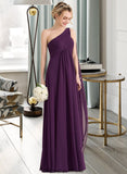 Tori A-line One Shoulder Floor-Length Chiffon Bridesmaid Dress With Ruffle STKP0013078