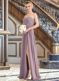 Ryan A-Line Sweetheart Floor-Length Chiffon Bridesmaid Dress With Ruffle Split Front STKP0013079