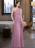 Cassie A-line One Shoulder Floor-Length Chiffon Bridesmaid Dress With Ruffle STKP0013080