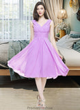 Angelica A-Line V-neck Knee-Length Chiffon Bridesmaid Dress With Ruffle STKP0013081