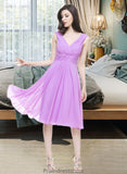 Angelica A-Line V-neck Knee-Length Chiffon Bridesmaid Dress With Ruffle STKP0013081