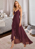 Nadia A-Line V-neck Asymmetrical Bridesmaid Dress With Ruffle Split Front STKP0013082