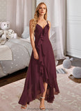 Nadia A-Line V-neck Asymmetrical Bridesmaid Dress With Ruffle Split Front STKP0013082