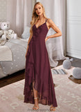 Nadia A-Line V-neck Asymmetrical Bridesmaid Dress With Ruffle Split Front STKP0013082