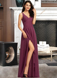 Kristin A-Line V-neck Floor-Length Bridesmaid Dress With Split Front STKP0013085