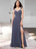 Taniya A-Line V-neck Floor-Length Chiffon Bridesmaid Dress With Split Front STKP0013086