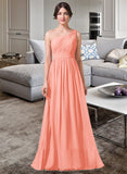 Janiya A-Line One-Shoulder Floor-length Chiffon Bridesmaid Dress STKP0013092