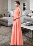 Janiya A-Line One-Shoulder Floor-length Chiffon Bridesmaid Dress STKP0013092