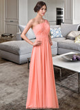 Janiya A-Line One-Shoulder Floor-length Chiffon Bridesmaid Dress STKP0013092