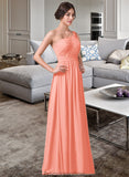 Janiya A-Line One-Shoulder Floor-length Chiffon Bridesmaid Dress STKP0013092