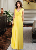 Pancy A-Line V-neck Wrapped Bodice Floor-length Chiffon Bridesmaid Dress STKP0013093