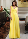 Pancy A-Line V-neck Wrapped Bodice Floor-length Chiffon Bridesmaid Dress STKP0013093