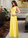 Pancy A-Line V-neck Wrapped Bodice Floor-length Chiffon Bridesmaid Dress STKP0013093